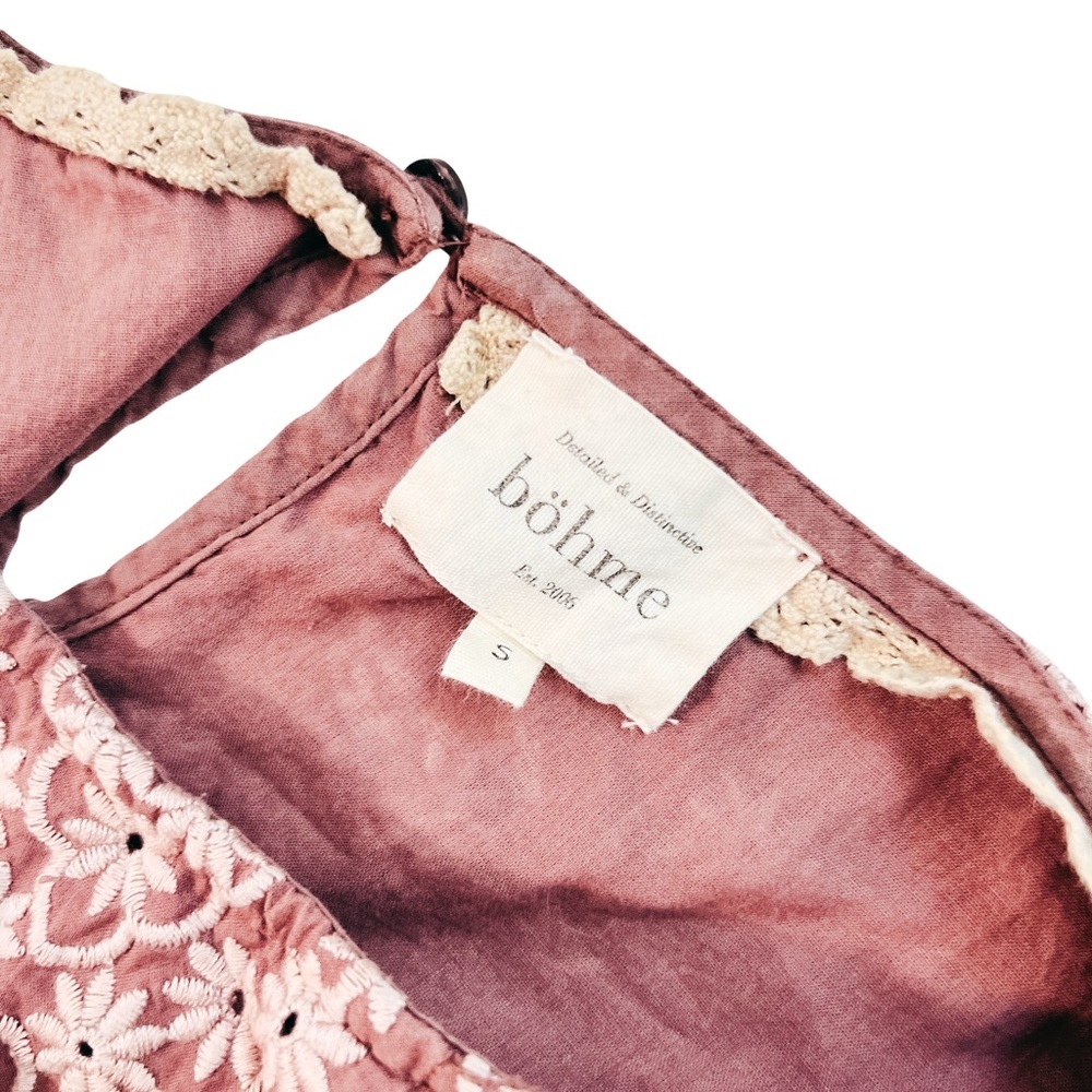 Bohme: Floral embroidered eyelet midi dress ruffle cap sleeves in dusty rose (S) - Picture 5 of 11